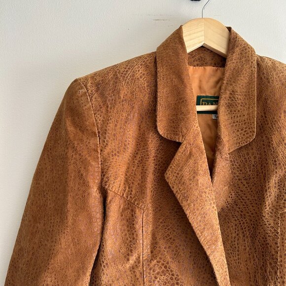 Vintage Danier Camel Leather Croco Crop Blazer - Picture 5 of 11